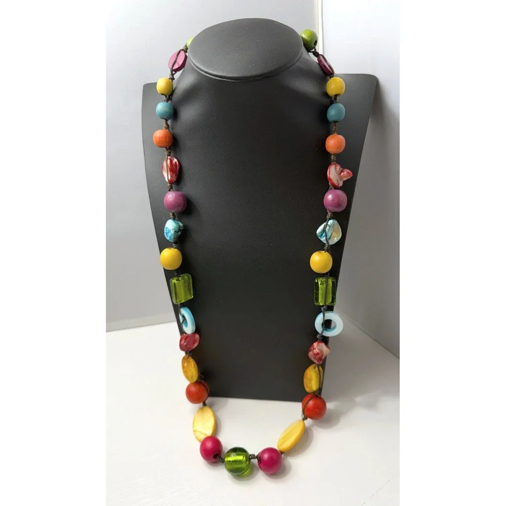 Beaded Necklace Wood Shell Glass Bead Boho Dopamine Summer